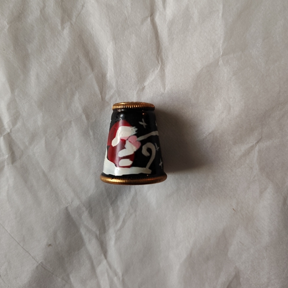 Vintage Christmas Hand Painted Santa Reindeer Enamel Thimble- Made In Austria